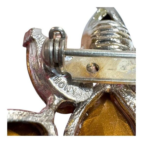 Vtg Signed Hony Rhinestone Brooch Lapel Pin Set of 2 Teardrop Flower Starburst - Picture 4 of 6